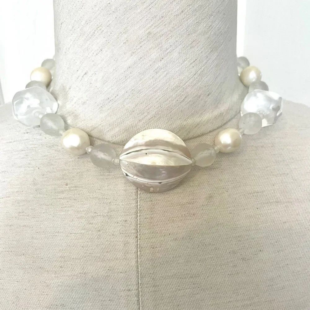 White and cream colored beaded necklace
